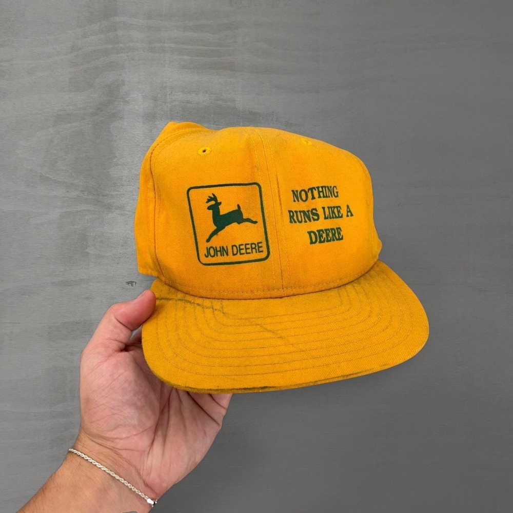 Vintage John Deere Hat Yellow Nothing Runs Like A Deere Snapback